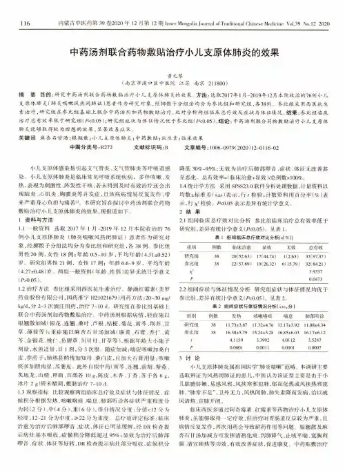 中药汤剂联合药物敷贴治疗小儿支原体肺炎的效果
