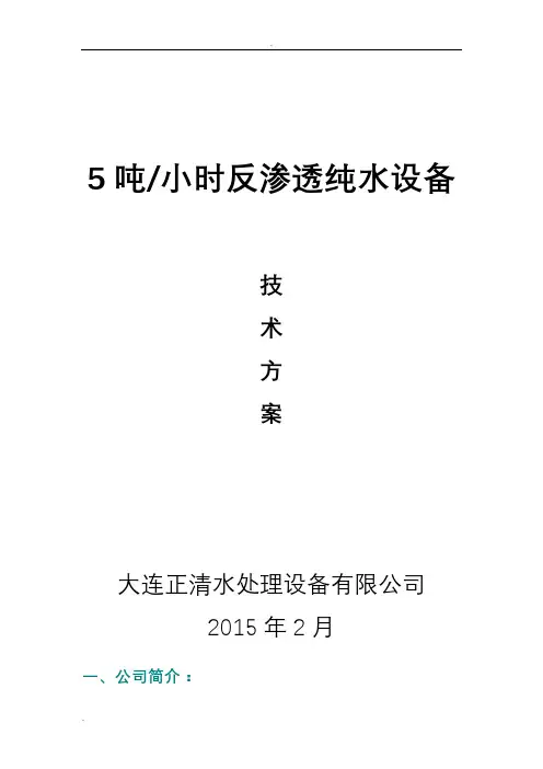 5吨每小时反渗透纯水设备技术方案设计