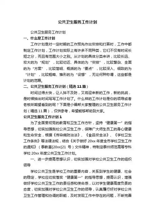 公共卫生服务工作计划（精选11篇）
