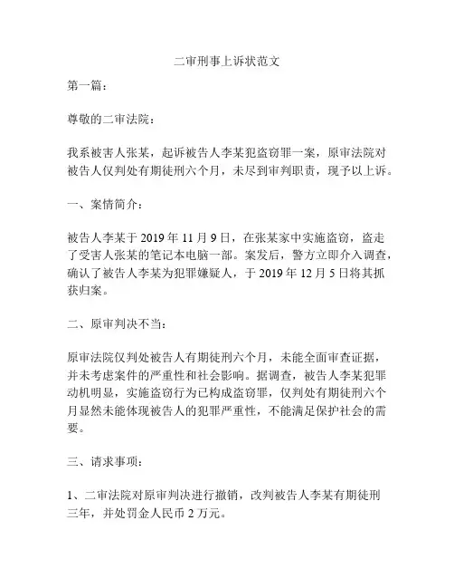 二审刑事上诉状范文