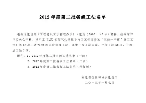 2012年度第二批省级工法名单
