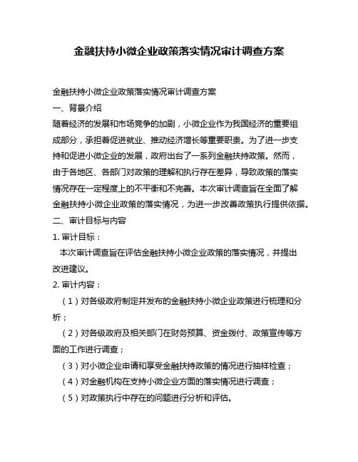 金融扶持小微企业政策落实情况审计调查方案