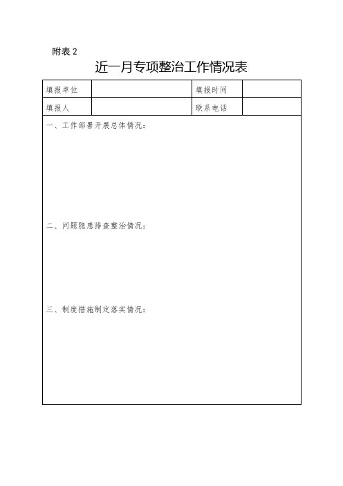 近一月专项整治工作情况表【模板】