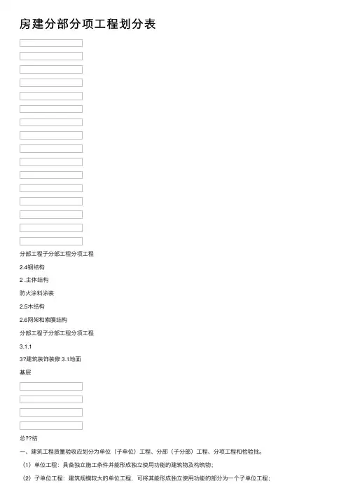 房建分部分项工程划分表