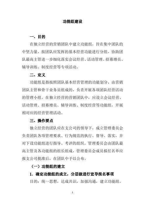 保险公司功能组的目的定义操作要点组织架构与工作职责实施要领激励及相关表单9页
