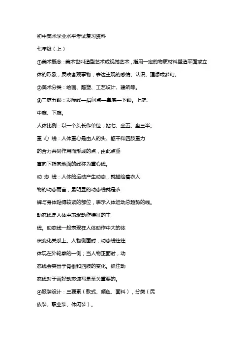 美术初中学业水平考试复习资料