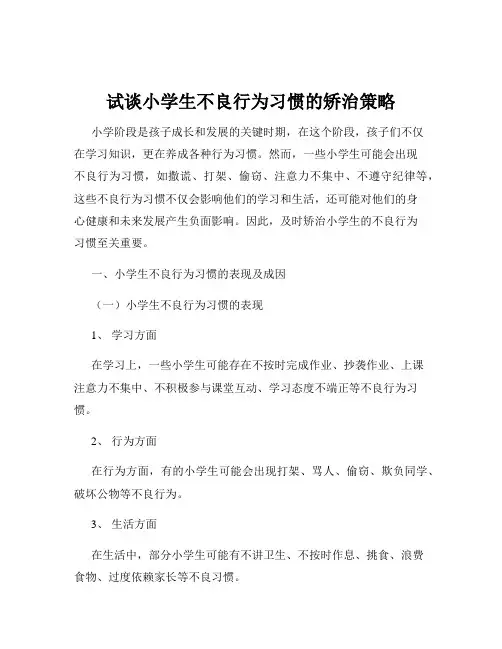 试谈小学生不良行为习惯的矫治策略