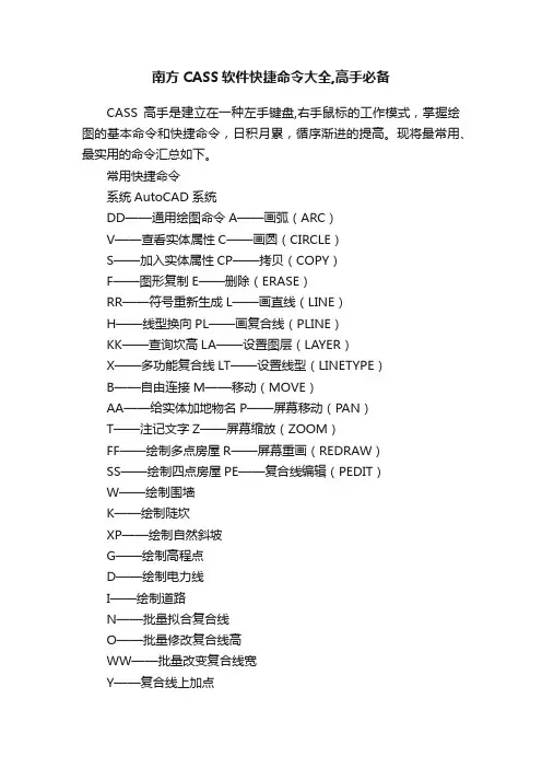 南方CASS软件快捷命令大全,高手必备