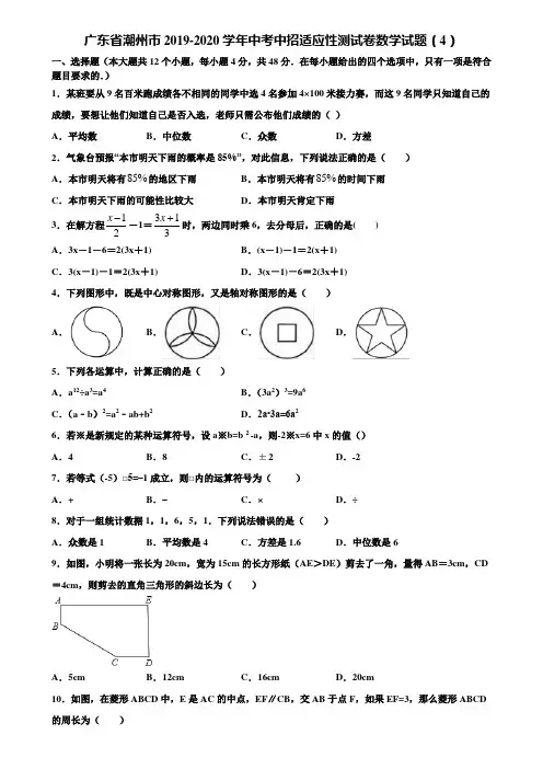 广东省潮州市2019-2020学年中考中招适应性测试卷数学试题(4)含解析