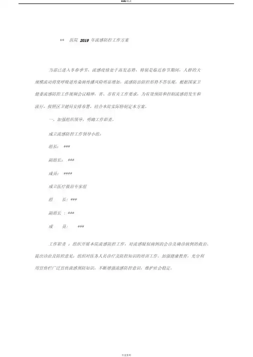 医院2019流感防控工作方案