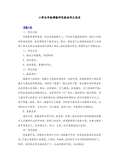 小学五年级调查研究报告作文范本共十篇