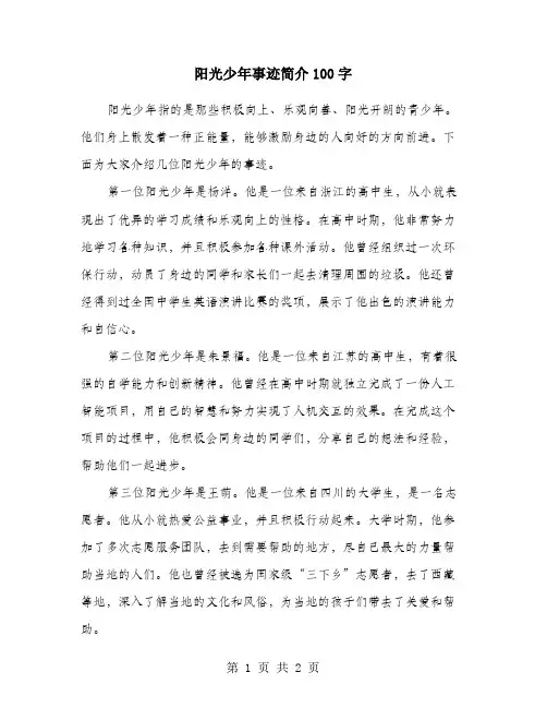 阳光少年事迹简介100字