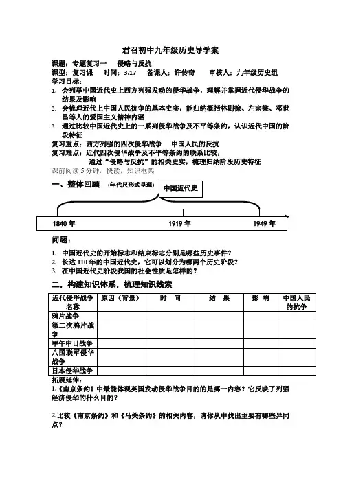 专题复习一：侵略与反抗