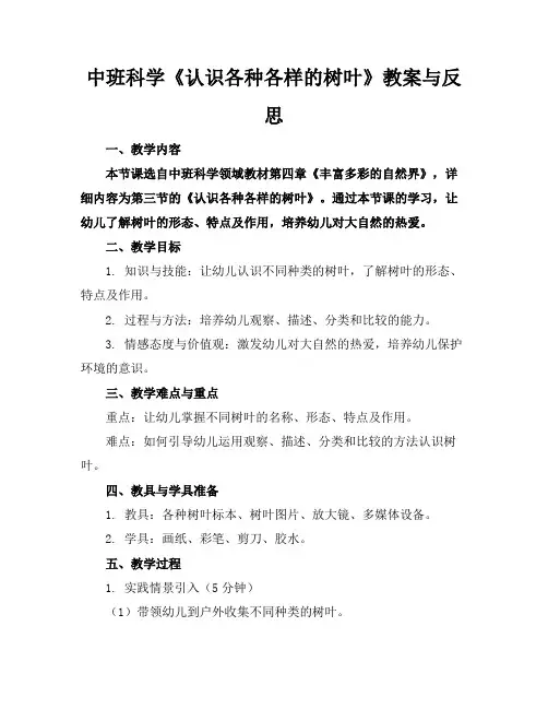 中班科学《认识各种各样的树叶》教案与反思