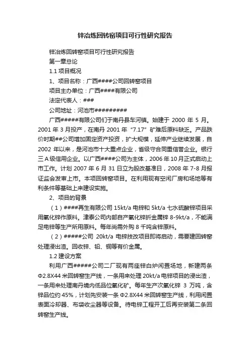 锌冶炼回转窑项目可行性研究报告