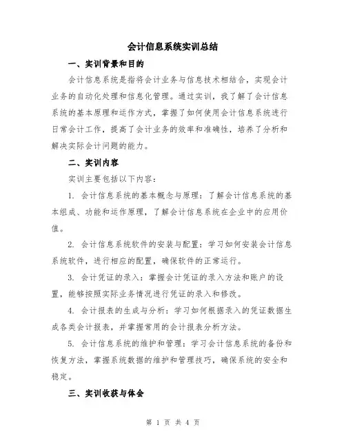 会计信息系统实训总结