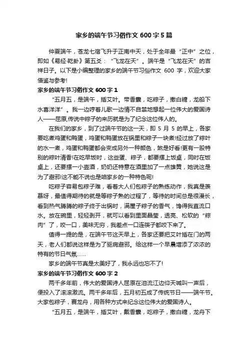 家乡的端午节习俗作文600字5篇