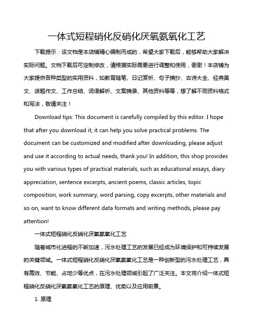 一体式短程硝化反硝化厌氧氨氧化工艺