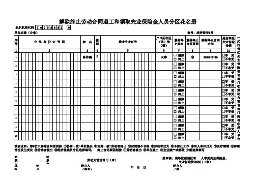天津市-解除终止劳动合同退工和领取失业保险金人员分区花名册津劳登字8号表_(8)