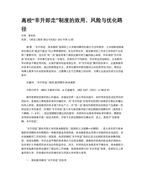 高校“非升即走”制度的效用、风险与优化路径 
