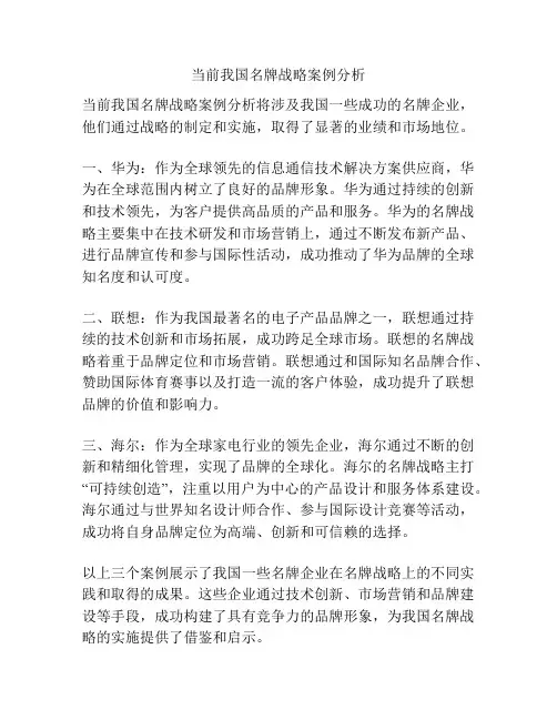 当前我国名牌战略案例分析
