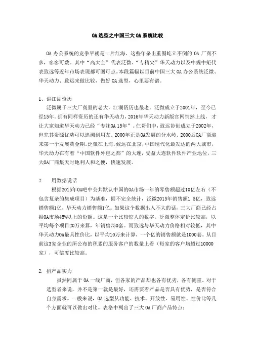 OA选型之中国三大OA系统比较