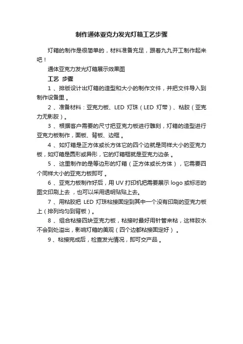 制作通体亚克力发光灯箱工艺步骤