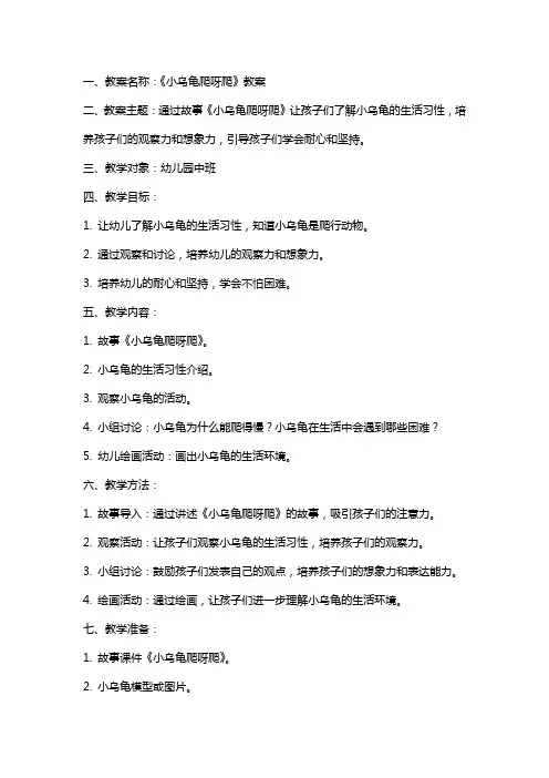 《小乌龟爬呀爬》教案及活动反思