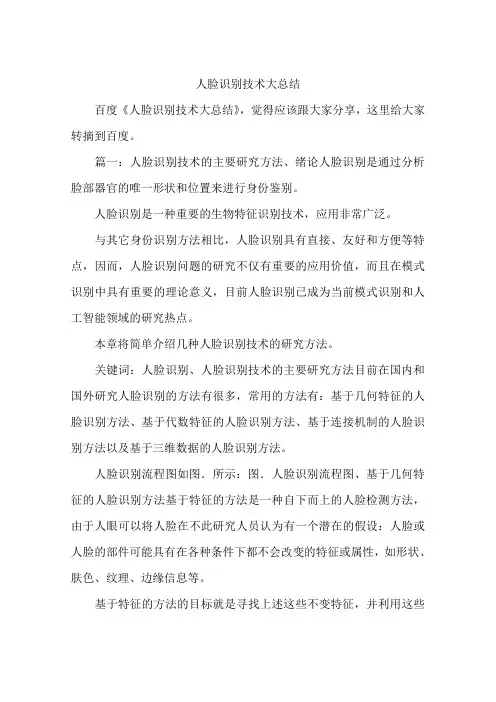(完整)人脸识别技术大总结,推荐文档