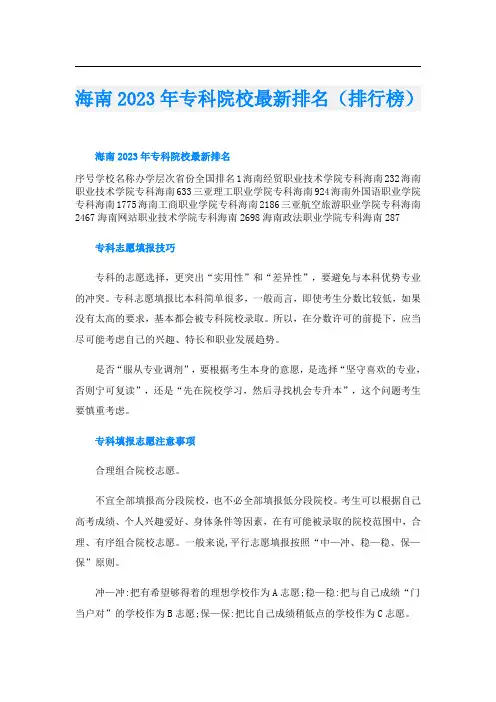 海南2023年专科院校最新排名(排行榜)