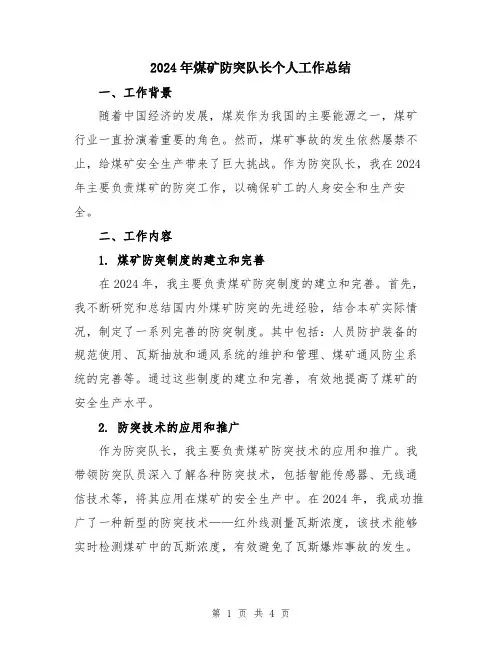 2024年煤矿防突队长个人工作总结