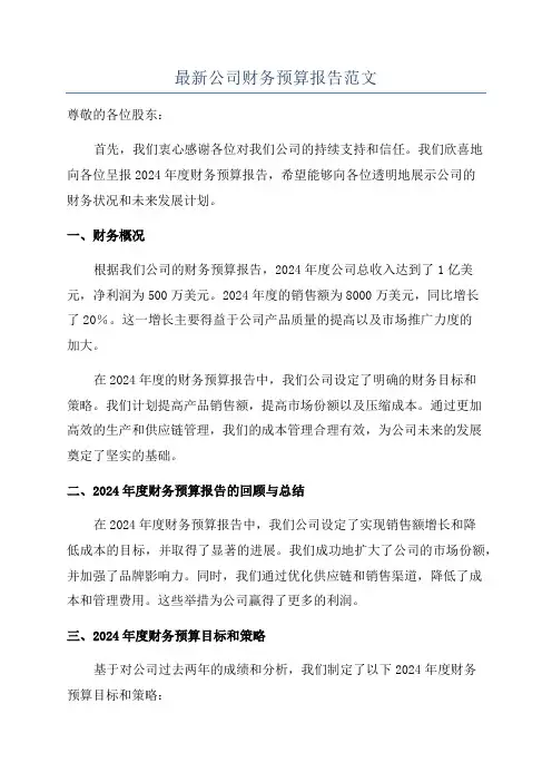 最新公司财务预算报告范文