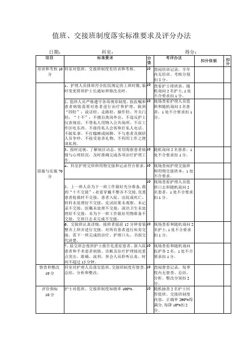 值班、交接班制度落实标准要求及考核办法