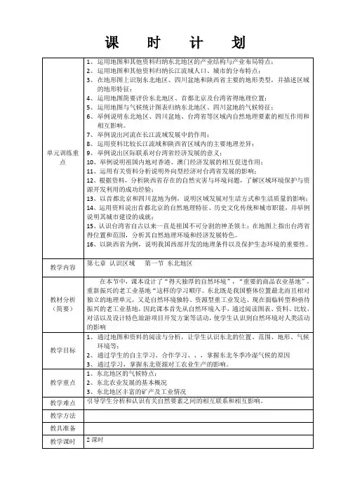粤教版八年级地理东北地区教学设计
