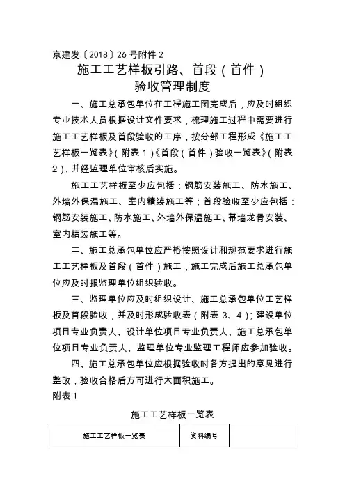 施工工艺样板引路、首段(首件). 验收管理制度