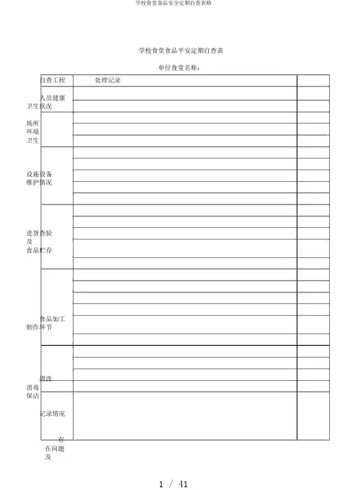 学校食堂食品安全定期自查表格