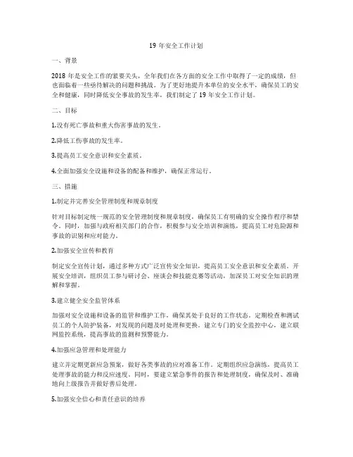 19年安全工作计划
