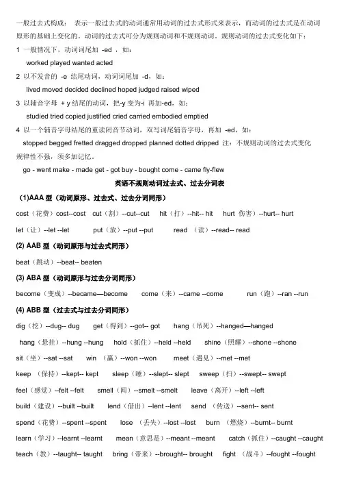 小学六年级英语【动词过去式过去分词】总结