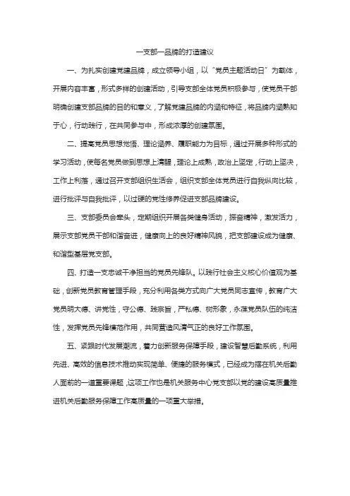 一支部一品牌的打造建议