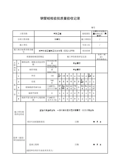 钢管桩检验批质量验收记录(最新版)