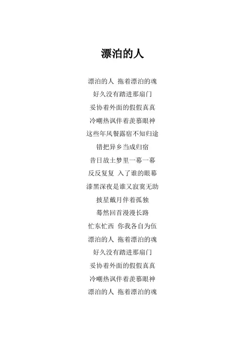 魏佳艺《漂泊的人》歌词(专辑：漂泊的人)