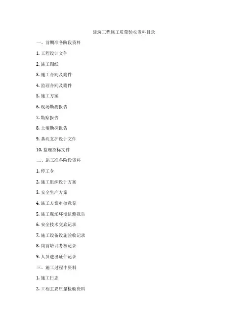 建筑工程施工质量验收资料目录