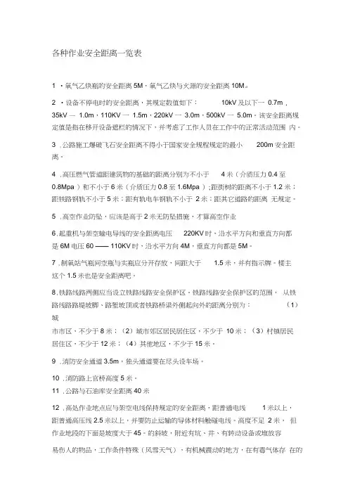 各种作业安全距离一览表