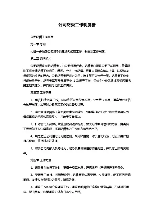 公司纪委工作制度精