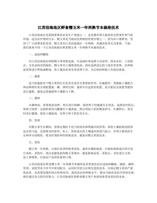 江苏沿海地区鲜食糯玉米一年两熟节本栽培技术