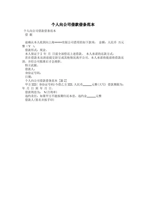 个人向公司借款借条范本