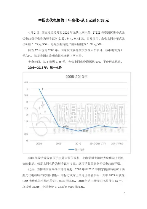 中国光伏电价的十年变化