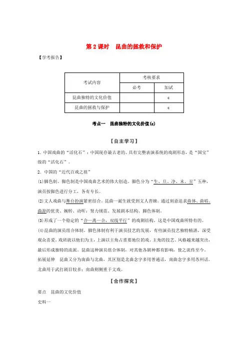 2018-2019版高中历史 第6章 中国的人类非物质文化遗产──昆曲 第2课时 昆曲的拯救和保护学