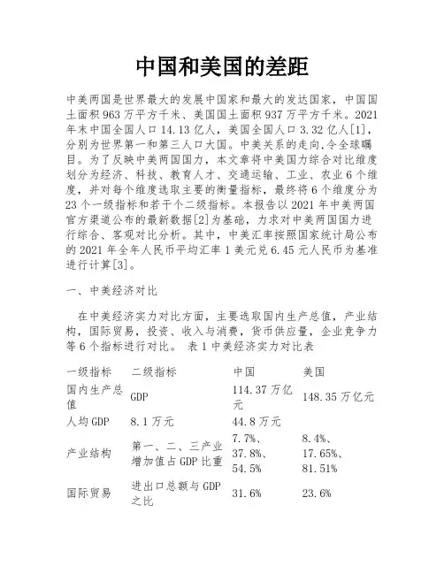 中国和美国的差距