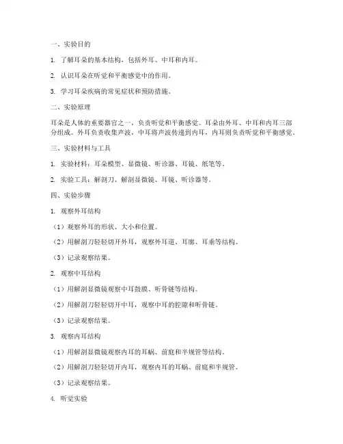 认识耳朵实验报告